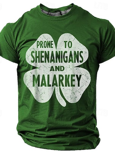  St. Patrick Herren Grafik T-Shirt vierblättriges Kleeblatt Shamrock anfällig für Scherze und Unsinn Irisches T-Shirt T-Shirt Tee Kurzarm Shirt 3D Druck Rundhalsausschnitt Shirt tägliches Designer