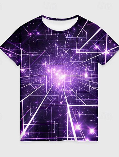  男の子 3D グラフィック 幾何学模様 Ｔシャツ シャツ 半袖 3Dプリント 夏 活発的 スポーツ ファッション ポリエステル 子供 3〜12年 クルーネック アウトドア カジュアル 日常 レギュラー