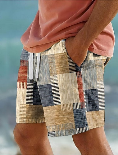  Herr Färgblock Lappverk Geometri Badshorts Boardshorts Medium Midja Semester Hawaiisk Ledigt Semester Helgdag Strand Snörning med meshfoder Elastisk midja Designer Kläder