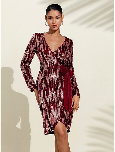  schwarzes, mit Pailletten besetztes, strukturiertes Party-/Abendkleid mit überkreuztem Gürtel für Hochzeitsgäste, Wickelkleid, beeindruckendes Kleid 2024
