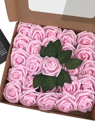  25 Rosen in europäischer Geschenkbox aus Schaumstoff mit Stiel und künstlichem Blumenhalter für den Valentinstag