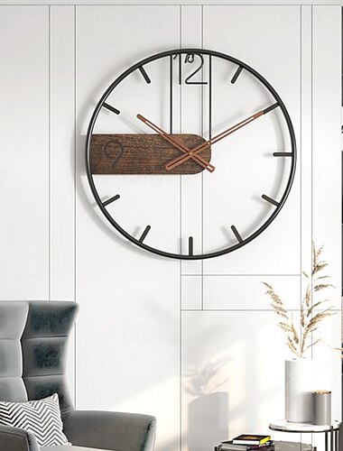  Reloj de pared grande para decoración de sala de estar, decorativo, silencioso, sin tictac, funciona con pilas, relojes de pared analógicos de metal para cocina, dormitorio, oficina, habitación de 40 50 cm