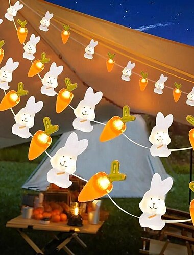  Luces de decoración de Pascua 2m 20leds conejo rábano alambre de cobre led luces de cadena de hadas alimentadas por batería para Pascua decoración del jardín del hogar luces de guirnalda
