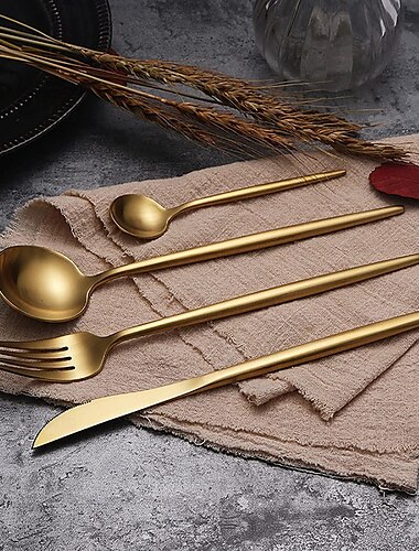  set di posate in oro 4 pezzi set di posate in acciaio inossidabile 18/10 durevole servizio per matrimoni, casa, cucina, stoviglie, utensili, include cucchiaini, coltelli, forchette e cucchiai, set di