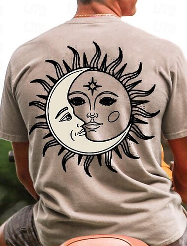 Herren Graphic MOON Sonne T Shirt Kurzarm T-Shirt 3D-Druck Rundhalsausschnitt Hemd Täglich Designer Brautkleider schlicht Sports Outdoor Festtage Ausgehen Blau Grün Khaki Frühling Sommer Bekleidung S