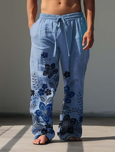  Per uomo Floreale Pantaloni casual Pantaloni Pantaloni Larghi Misura del girovita medio Vintage All'aperto Abbigliamento casual alla moda Abbigliamento quotidiano Primavera & Autunno Bianco Blu Verde