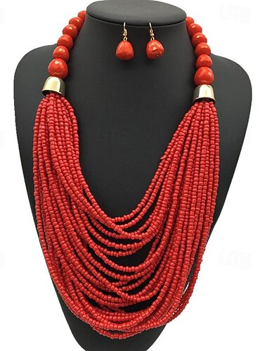  Halskette Ohrring Halskette Ohrringe Retro Vintage Böhmische Boho Kunststoff Für Cosplay Damen Modeschmuck Modeschmuck