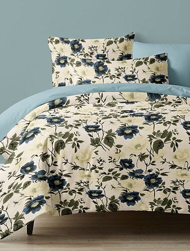  l.t.home Bettbezug-Set aus 100 % Baumwollsatin, wendbar, Premium-Bettwäsche-Set mit Blumenmuster und Fadenzahl 300