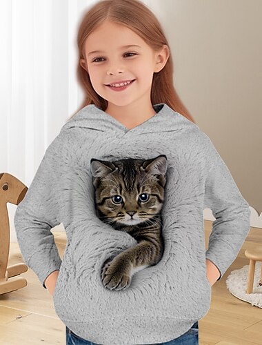  Κοριτσίστικα 3D Γάτα Φούτερ με Κουκούλα Pullover Μακρυμάνικο 3D εκτύπωση Άνοιξη Φθινόπωρο Ενεργό Μοντέρνα χαριτωμένο στυλ Παιδιά 3-12 χρόνια Με Κουκούλα ΕΞΩΤΕΡΙΚΟΥ ΧΩΡΟΥ Causal Καθημερινά Κανονικό