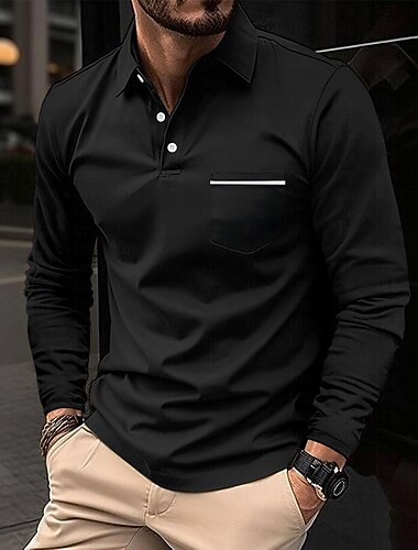  Men's Polo Shirts Golf Shirt Casual Holiday Lapel Classic Long Sleeve Fashion Basic Plain Solid / Plain Color Buttons Summer Regular Fit Light Gray Dark-Gray White Dark Navy Polo Shirts