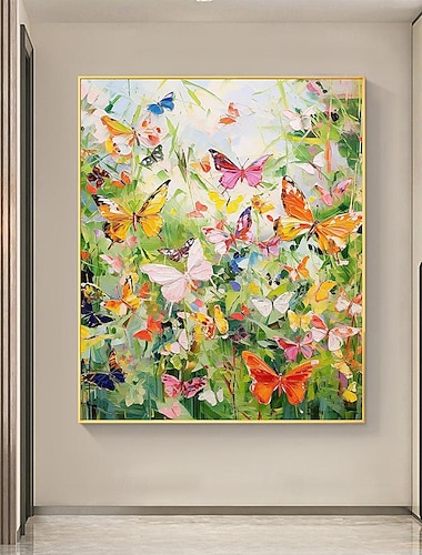  Pintura al óleo de mariposa colorida abstracta pintada a mano sobre lienzo, pintura animal, paisaje natural original, pintura con cuchillo, arte de plantación personalizado, pintura al óleo moderna