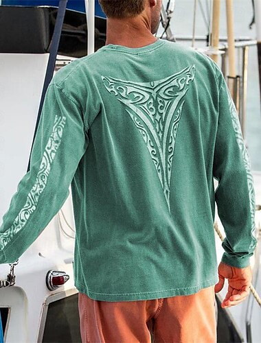  Herren Graphic Vikinger T Shirt Langarm T-Shirt 3D-Druck Rundhalsausschnitt Hemd Modisch Brautkleider schlicht Resort-Stil Festtage Urlaub Ausgehen Blau Grün Grau Frühling & Herbst Bekleidung S M L