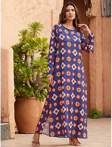  robe décontractée à col rond et imprimé floral