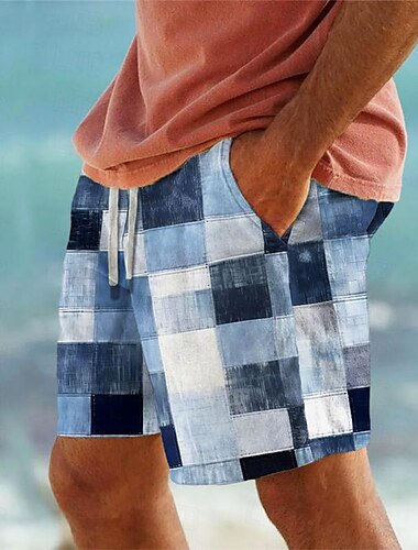  Herr Rutig Färgblock Lappverk Badshorts Boardshorts Medium Midja Semester Hawaiisk Ledigt Semester Helgdag Strand Snörning med meshfoder Elastisk midja Designer Kläder