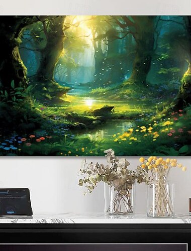  لوحة فنية جدارية من القماش على شكل غابة خيالية وملصقات وصور لوحة قماشية مزخرفة لغرفة المعيشة بدون إطار