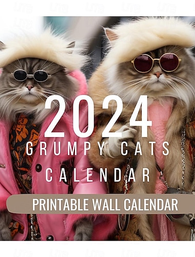  Printable  Cat 2024 Fashion Calendar, Pissed Off Cats, Cat Calendar 2024, Monthly Calendar, Wall Calendar, Fashion