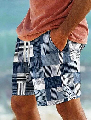  Herr Rutig Färgblock Lappverk Badshorts Boardshorts Medium Midja Semester Hawaiisk Ledigt Semester Helgdag Strand Snörning med meshfoder Elastisk midja Designer Kläder