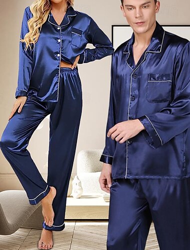  Paar Loungewear Schlafanzüge Heim Bett Luxus Langarm Blaue Schnur Sommer Frühling