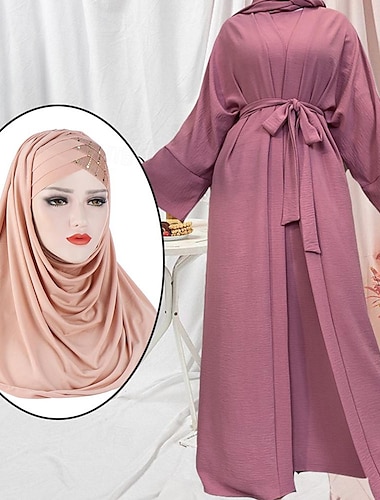  Set mit 2-teiligem Abaya-Kleid und Mantel-Outfit für Damen, arabisch, muslimisch, religiös, saudisches Kleid, Hijab-Schals, Schal, Wickeltuch, farbige Kopfbedeckung, Ramadan, religiös, 2-teilig,