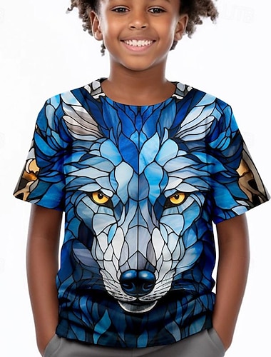  Pojkar 3D Varg T-shirt Skjortor Kortärmad 3D-tryck Sommar Aktiv Sport Mode Barn 3-12 år Rund hals Utomhus Ledigt Dagligen Normal