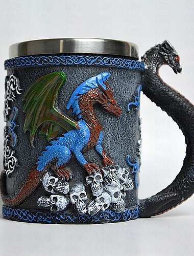  Mittelalterlicher Drachenbecher – Dungeons and Dragons Bierkrug Trinkbecher – Kaffeebecher aus Edelstahl für Drachenliebhaber-Sammler – ideales Gothic-Geschenk, Partydekoration