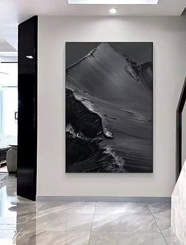  art mural peint à la main peinture au couteau à pattle noir art abstrait peinture wabi-sabi art mural peinture minimaliste noire peinture acrylique sur canva texture abstraite art mural prêt à