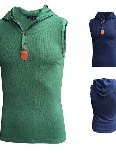  Men's Tank Top Vest Top Undershirt Sleeveless Shirt Sleeveless Hooded Summer Plain Fashion Designer Basic Vacation Street Going out White Green Dark Blue Top Tee for Men