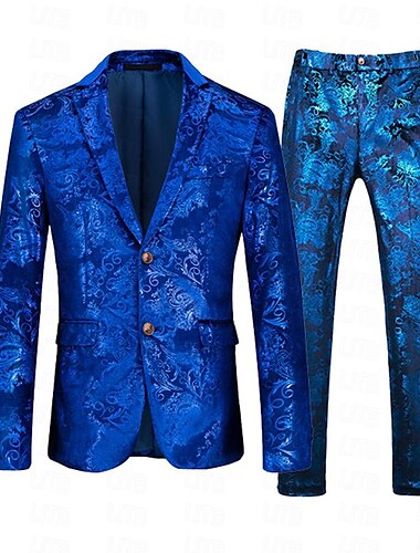  Retro Antiguo Años 80 Esmoquin Trajes Blazer con cuello de solapa Padrino Jacquard Cuello Vuelto Hombre Mascarada Boda Invitado a la boda Víspera de Todos los Santos Adulto Chaqueta Pantalones