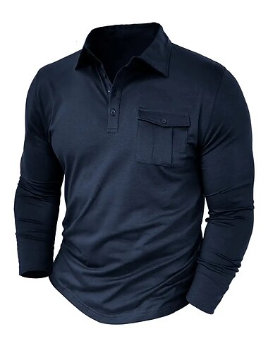  Herre POLO Trøje Button Up Poloer Afslappet Sport Knaphul Langærmet Mode Basale Vanlig Knap Lomme Forår & Vinter Regulær Sort Hvid militærgrøn Rød Navyblå Mørkegrøn POLO Trøje