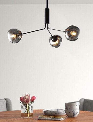  תאורת תליון לד בסגנון מודרני 3/5/8 גופי תאורה לתקרה - תאורת תקרה מודרנית שחורה מט חצי סומקת עם גוון זכוכית