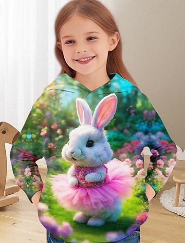  pascua chica 3d conejo sudadera con capucha jersey manga larga estampado 3d primavera otoño activo moda lindo poliéster niños 3-12 años con capucha al aire libre casual diario ajuste regular