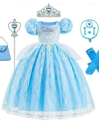  Schone Slaapster Prinses Assepoester Aurora Jurken Cosplay kostuum Outfits Voor meisjes Film cosplay leuke Style Blozend Roze blauw Halloween Kinderdag Bruiloft Bruiloft gast Kleding Tas Kettingen