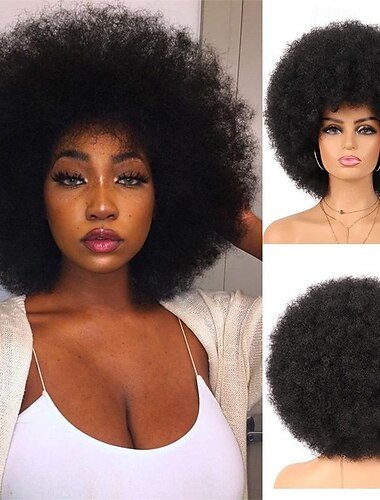  Peluca de los años 70, pelucas afro rizadas para mujeres negras, sin pegamento y suaves pelucas afro negras, pelucas completas grandes, hinchables y suaves de aspecto natural para fiestas diarias,