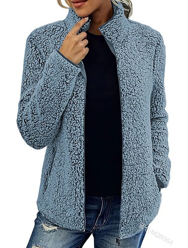 Damen-Sweatshirt mit Reißverschluss, Fleecejacke, Vintage, Teddy-Sherpa-Fleece, Fleece, einfarbig, Valentinstag, Street, Casual, V-Ausschnitt, Reißverschlusstasche, lange Ärmel, Pink, Blau, Grün,