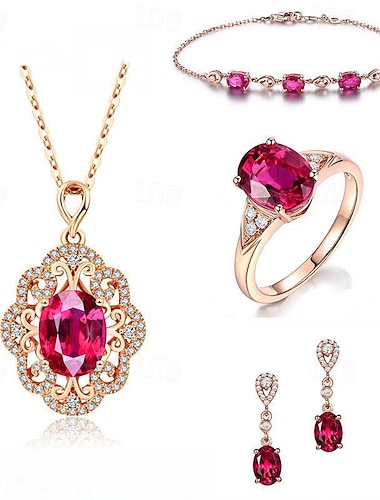  Rotes Kristall-Edelstein-Armband für Damen, kaufen Sie drei und erhalten Sie ein kostenloses Luxus-Halsketten-Ring-Set aus Roségold im europäischen und amerikanischen Stil