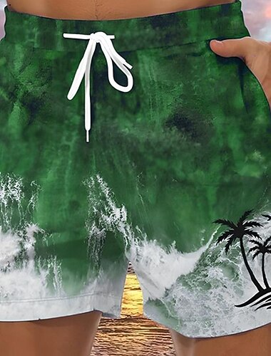 رجالي شجرة جوز الهند أمواج ترونكس السباحة شورتات السباحة شورتات التزلج خصر متوسط ستايل هاواي كاجوال مناسب للعطلات شاطئ رباط مع بطانة شبكية مرونة الخصر مصمم ملابس