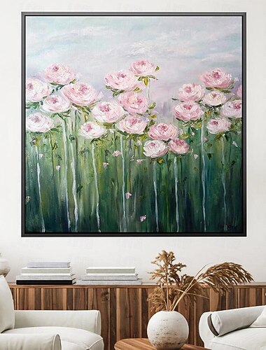  手作り ハング塗装油絵 手描きの 方形 抽象画 花柄 / 植物の クラシック 近代の インナーフレームなし(枠なし)