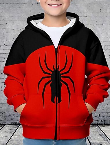 男の子 3D SPIDER パーカー コート アウター 長袖 秋 冬 活発的 ストリートファッション クール 子供 3〜12年 ファスナー ストリート 日常 レギュラー