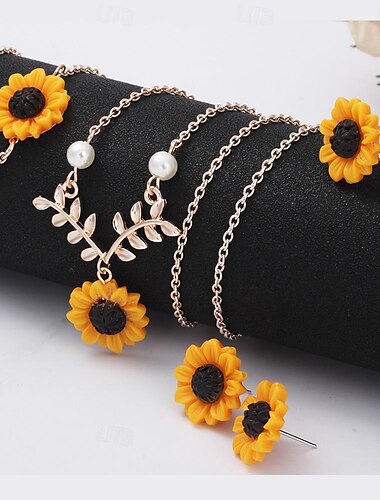  sieraden creatieve zonnebloem ketting zonnebloem oorbellen ring bloem armband vierdelige set