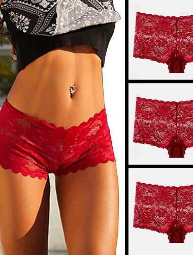  Mehrfachpackungen 3St Damen Schwarz&Weiß&Wein Shorts Kurze Hosen Unterwäsche Shorts Einfarbig Heim Valentinstag Polyester Sommer