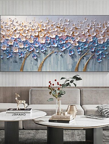  Peinture à l'huile de fleur de cerisier abstraite peinte à la main sur toile, peinture de fleur rose faite à la main pour la décoration de la maison, grande peinture texturée personnalisée, décor