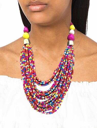 Collar Pendiente Collar Pendientes Retro Antiguo Bohemio Boho El plastico Para Cosplay Mujer Joyería de disfraz Joyería de moda