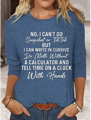  Damen T Shirt Buchstabe Verhalten Modisch Langarm Rundhalsausschnitt Normale Oberteile Täglich Bedruckt Schwarz Rosa Blau Grün Khaki Frühling & Herbst Frühling, Herbst, Winter, Sommer