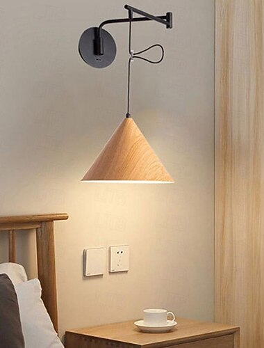  led indendørs væglampe 3 lys farve foldbar gyngearm væglampe moderne sengelampe træ lampeskærm belysningsarmaturer kreative moderne indendørs væglamper stue soveværelse metal væglampe 110-240v