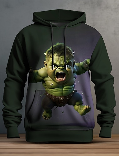  Herren Grafik Cartoon Kapuzensweatshirt Kapuzenshirts Pullover Mode Täglich Streetstyle Langarm Mit Kapuze Urlaub Sport im Freien Ferien Streetwear Rote Blau Purpur Grün Druck Fronttasche Frühling