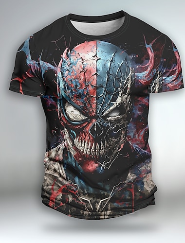  Herren Grafik Schädel Gruseliger Clown Engel & Teufel Clown Kurzarm T-Shirt 3D-Druck Rundhalsausschnitt Hemd Outdoor Subkultur Party Lässig Ferien Rote Blau Purpur Frühling & Sommer Bekleidung Normal