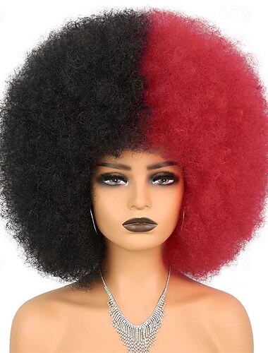  Haare Rote Afro Perücken für Schwarze Frauen Kleberlose Tragen und Gehen Perücke 25 cm Lockige Afro Perücken Burgunder Synthetische Puff Perücken für Tägliche Party Cosplay Kostüm Halloween