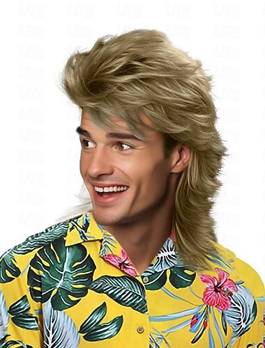  Perucconi Mullet per Uomini Costumi degli Anni '70 e '80 Festa Perucconi Sintetici Realistici Perucconi di Halloween