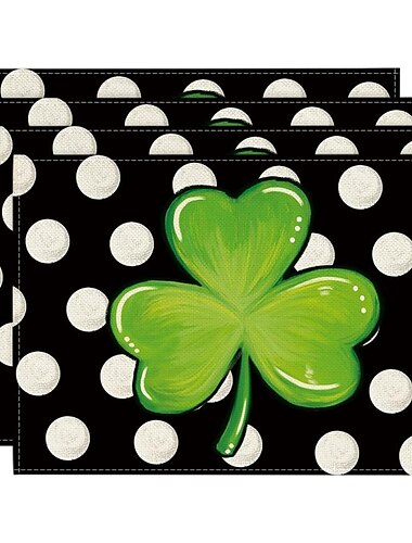  st. Patrick's Day Tischset, Kleeblatt-Tischdekoration, rutschfeste und wärmeisolierende Leinenmatten, saisonale Frühlings-Tischsets für Party-Küchen-Essdekoration