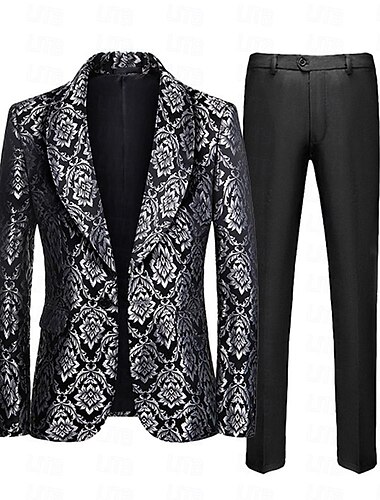  Retro Antiguo Años 80 Esmoquin Trajes Blazer con cuello de solapa Padrino Jacquard Cuello Vuelto Hombre Mascarada Boda Invitado a la boda Víspera de Todos los Santos Adulto Chaqueta Pantalones